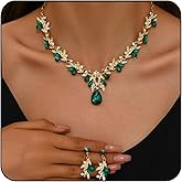 Janiasly Sparkly Rhinestone Teardrop Necklace and Earrings Vintage Crystal Drop Dangle Earring Bridal Wedding Gorgeous Costume Jewelry for Women