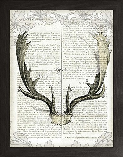 Frame Company Watson Range Regal Antlers on Newsprint II by Sue Schlabach, Frame - A5, Black