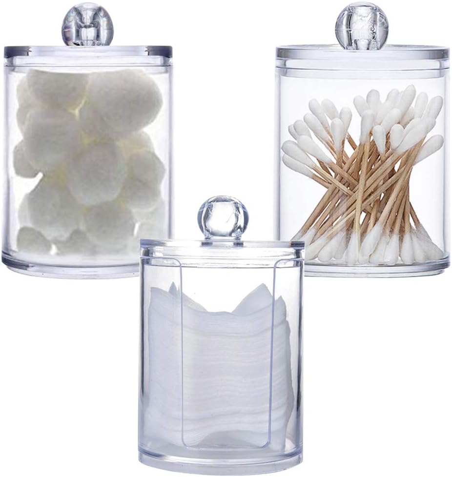 Feelava 3Pcs Clear Acrylic Makeup Pads Holder with Lid Transparent Organizer