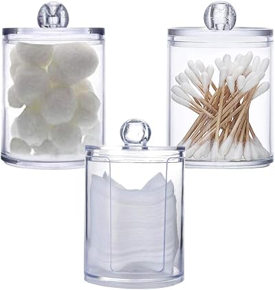 Feelava 3Pcs Clear Acrylic Makeup Pads Holder with Lid Transparent Organizer