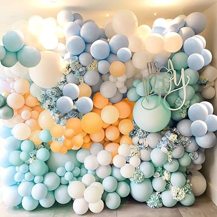 picture Pastel Blue And Green Balloons pastel blue and green balloon garland arch sky blue balloon light green balloon orange balloon ivory white balloon 133pcs balloon garland arch kit for