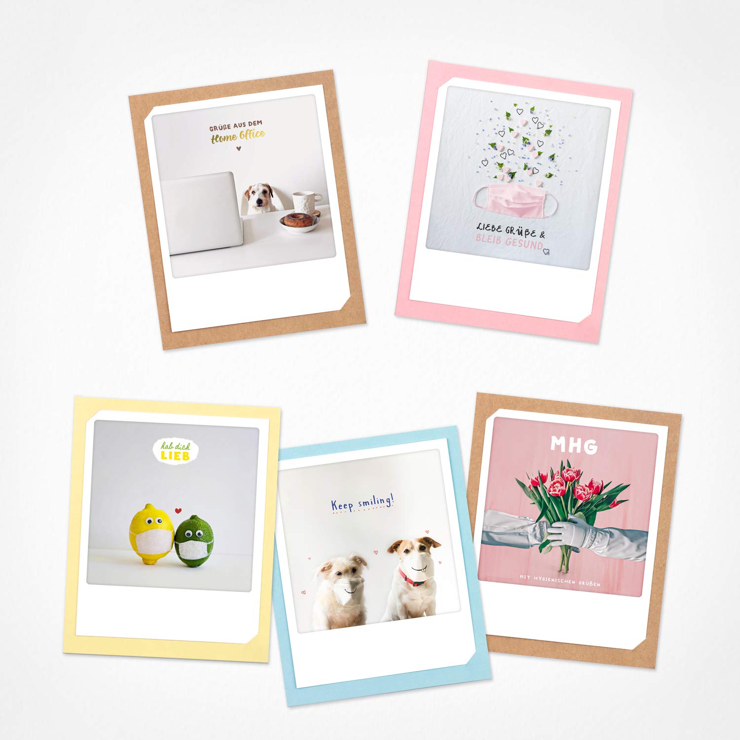 PICKMOTION Set of 5 Photo Greeting Cards with Envelope Greetings & Wishes, Premium Instagram Get Well Soon Cards, Handmade Folding Cards, Funny Sayings & Designs, Animals, Flowers, Colourful, BKK-0137
