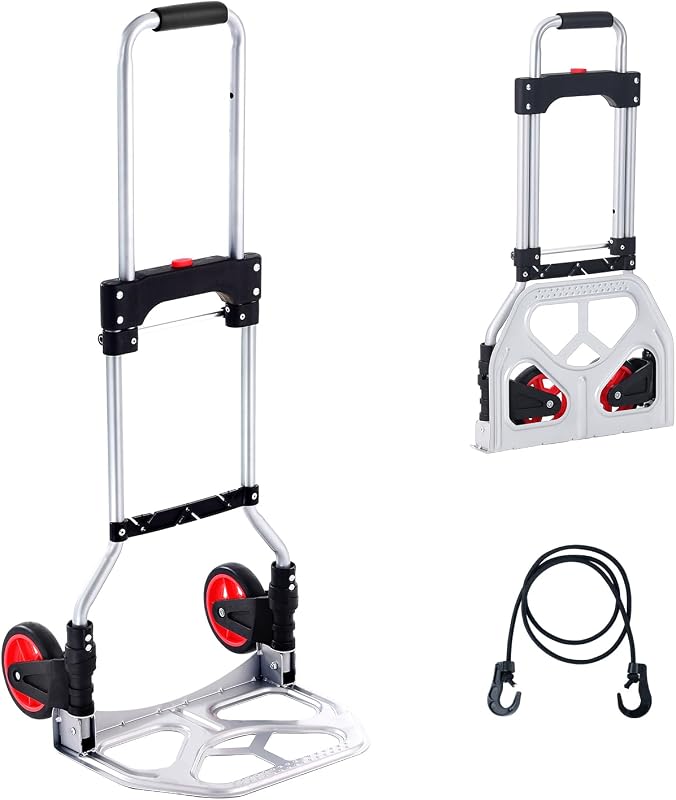 Carretilla de Mano Plegable de Aluminio Carga de 80 kg Carro de Mano de Alta Resistencia con Ruedas de Goma Mango Telescópico para Transporte Doméstico, Mercancías de Almacén Supermercado