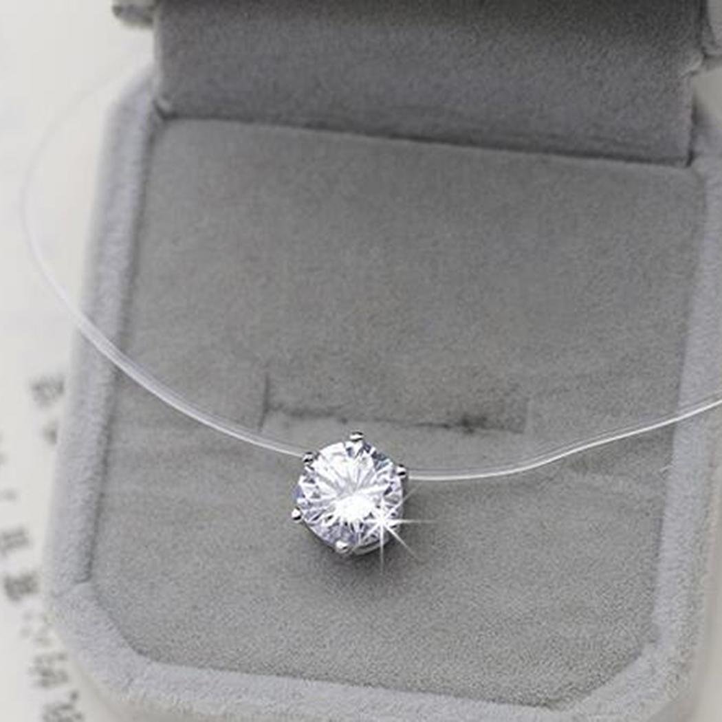 Qenci Women New Fashion Rhinestones Necklace Invisible Transparent Fishing Line Chain Zircon Pendant for Gift