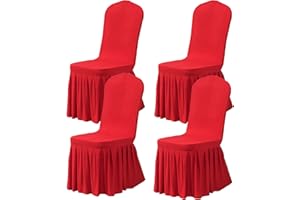 Dimatic Dining Room Chair Covers Set of 4, Stretch Parsons Slipcovers with Skirt Super Fit Spandex Chair Seat Protector Cover for Dining Room, Hotel, Ceremony (Red)