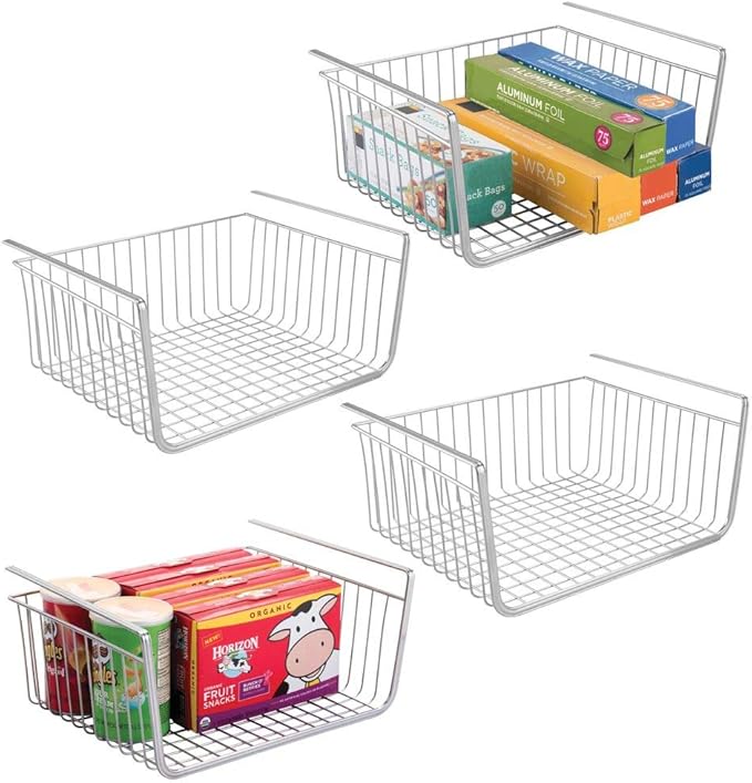 mDesign Set of 4 Under Shelf Basket Large Wire Basket Shelves for