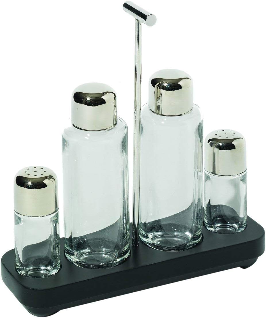 Alessi Programma 8 Condiment Set, Silver Condiment Pots
