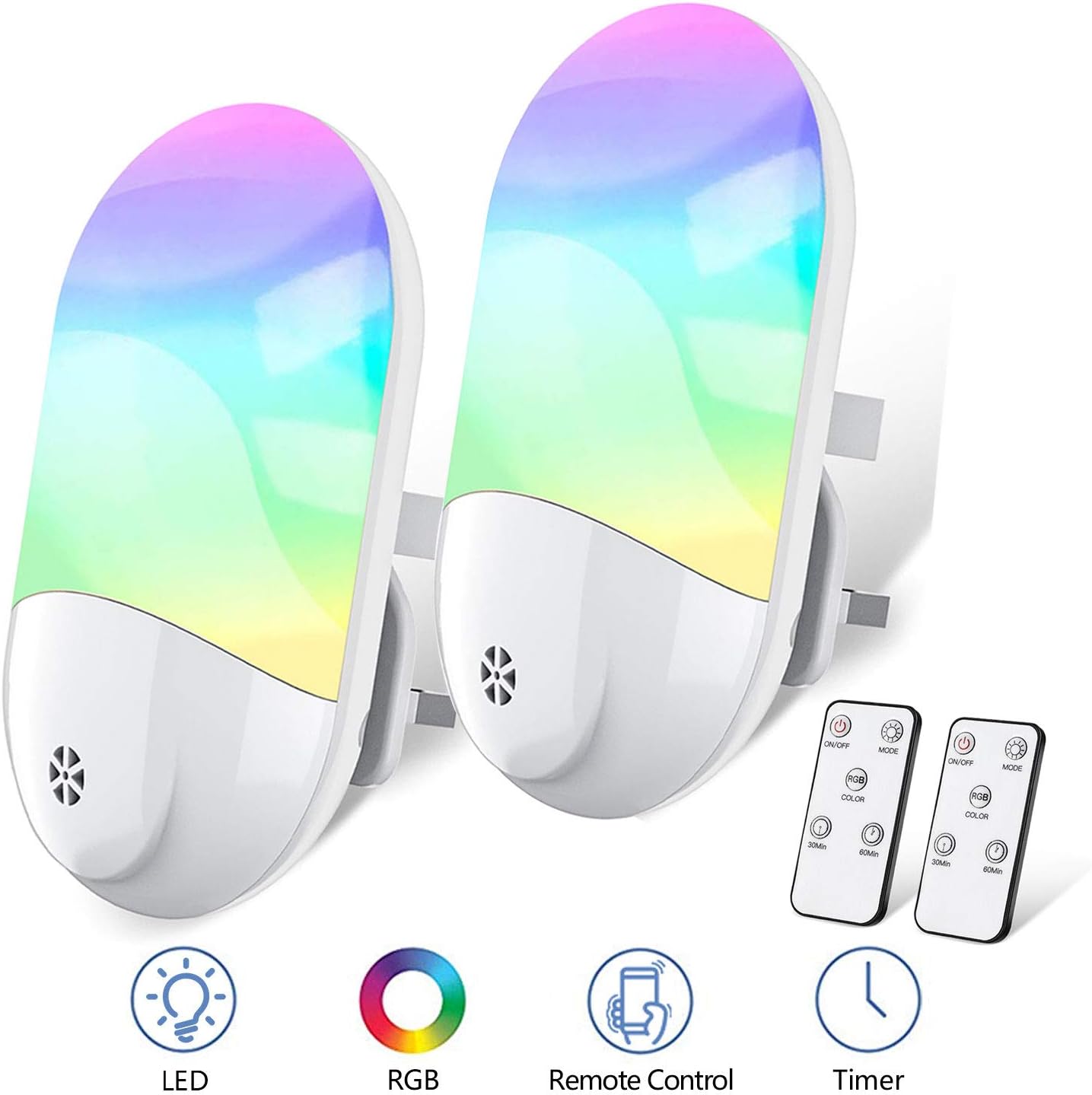 LED Night Lights Plug in Wall, VISLAN Smart Remote RGB Plug-in Night Light for Kids, with Dusk to Dawn Photocell Sensor, Timing Setting, Warm White and 8 Color Modes for Baby Room, Nurseries, Stair