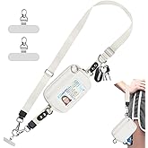 Tiostep Clip and Go Strap for Phone with Wallet Crossbody Phone Lanyard Adjustable and Detachable RFID Wristlet Wallet with ID Window and Zipper, Cream