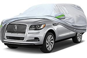 QUYDDC Full Car Cover Universal 6 Layers Outdoor Thicked All Weather Cover, Sunshield, Waterproof, Snow Proof, UV Proof, Scratch Proof, Bird Droppings, 6 Reflective Strips, Fits SUVs up 214"-236"