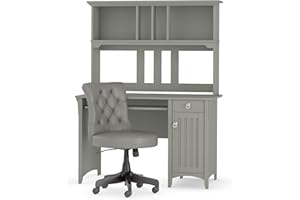 BUSH BUSINESS FURNITURE Bush Furniture Salinas Computer Desk with Hutch and Mid Back Tufted Office Chair, 48W, Cape Cod Gray