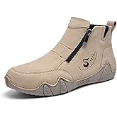 SIYAKE Women'S Leather Handmade Sneaker Ankle Boots Double side zippers Casual Lightweight Outdoor Walking Shoes For Hiking Camping Driving