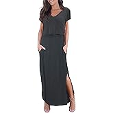 Smallshow Women's Maternity Nursing Dresses Split Long Dress for Breastfeeding