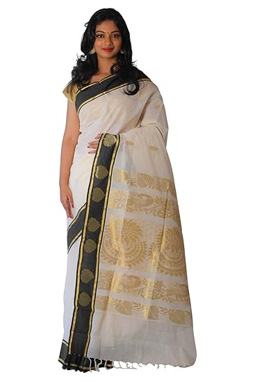 Women's Kasavu Cotton Saree (VIKPPLCT-480_Cream)