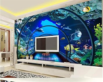 Wuyyii Benutzerdefinierte 3d Wallpaper Unterwasserwelt Aquarium 3d Stereo Wandbilder Tv Hintergrund Wohnzimmer Wandtapete Fur Wande 3 D Beibehang 280x200cm Amazon De Baumarkt