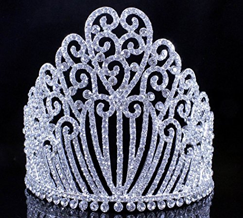 Janefashions 5.25"h Clear Austrian Crystal Rhinestone Tiara With Hair Combs Crown Silver T11990