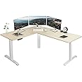 VIVO Electric Corner L-Shaped 63 x 55 inch Standing Desk, Height Adjustable, Memory Controller, Light Wood Top White Frame, DESK-E3CTC