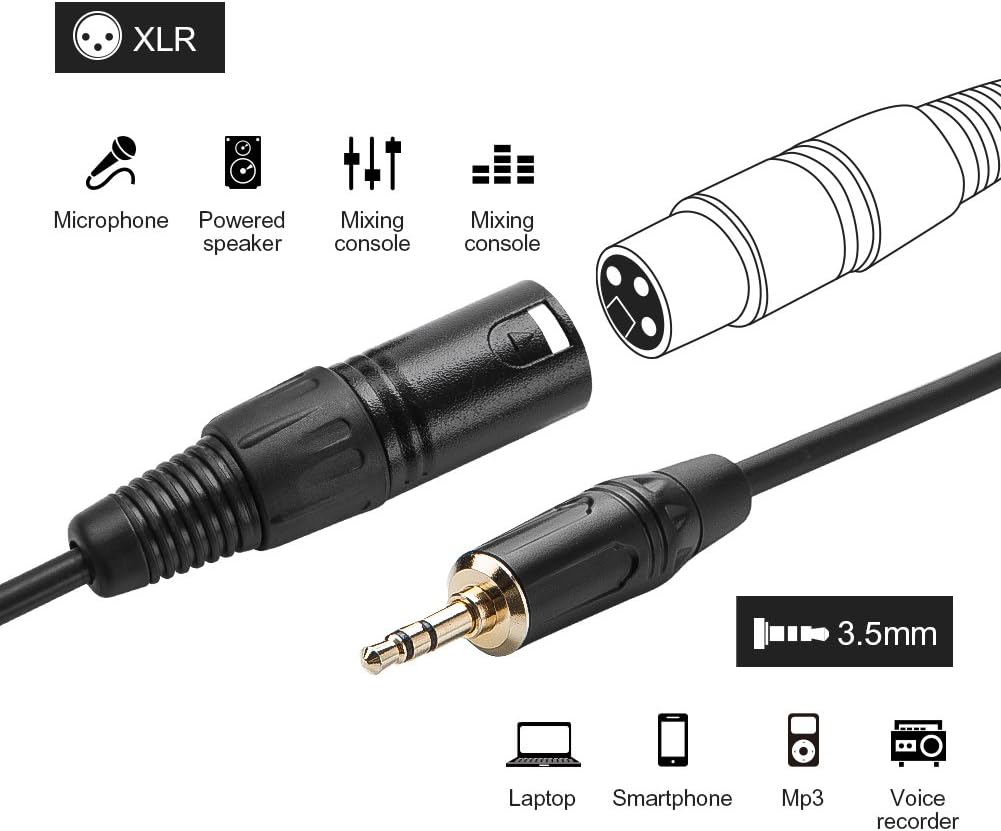 3.5mm to XLR Cable 10FT, CableCreation 3.5mm Male to XLR Male Microphone Cable, XLR to 3.5mm Cable Compatible with iPhone, iPod, Tablet, Laptop, Microphone, Amplifier, Audio Board, 3M: Musical Instruments