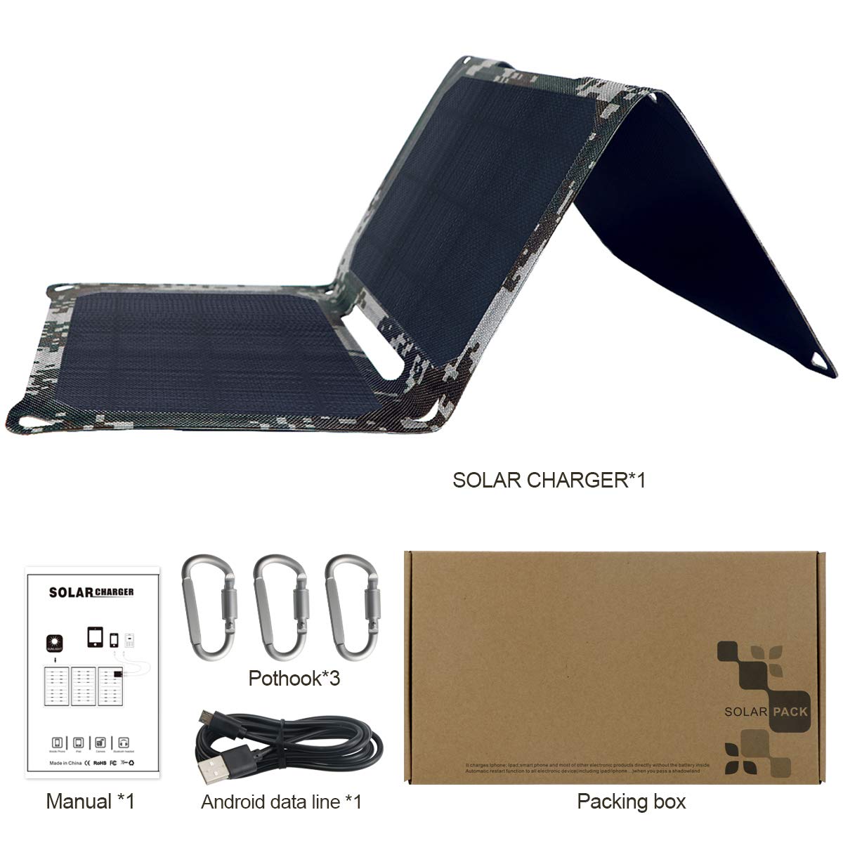 21Watts 5 Volts Solar Panel with Dual USB Ports,Waterproof & Foldable Solar Charger for iPhone,iPad,Android,Power Bank and Other Devices