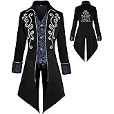 KDAFJLKD Medieval Clothing Men's Costumes Steampunk Jacket, Victorian Gothic Tailcoat, Halloween Pirate Vampire Costumes