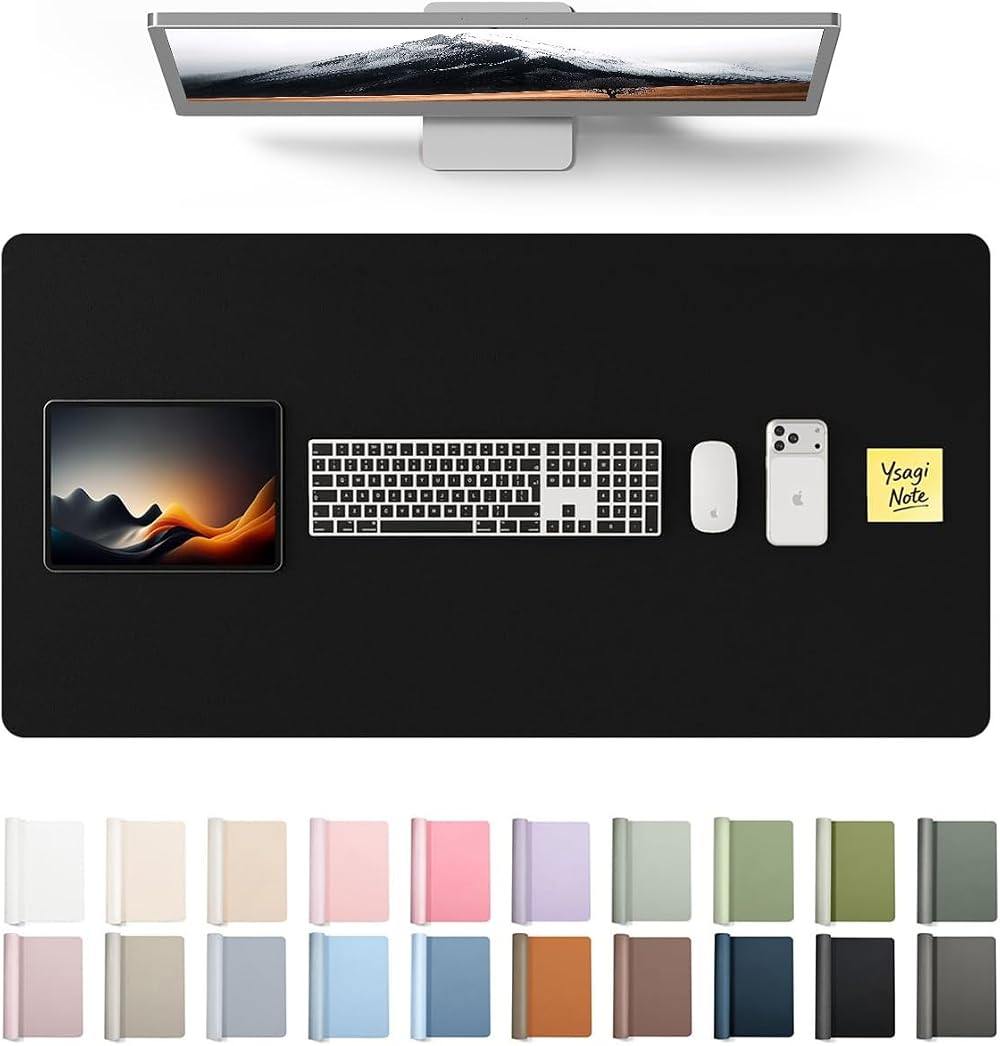 YSAGi Leather Desk Mat Large 100 x 50 cm Non-Slip Waterproof Black