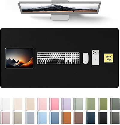 YSAGi Leather Desk Mat Large 100 x 50 cm Non-Slip Waterproof Black