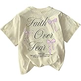 RoseSeek Girl's Bowknot Letter Graphic Tshirt Short Sleeve Crew Neck Cute Summer Tee Tops