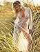 Gogoboi Sexy Women Deep V Neck Long Sleeve Lace Mesh Beach Cover Up See Through Maxi Dress (S)