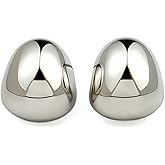 HERGEMST S925 Sterling Silver Think Dome Earring, Small Chunky Silver Earrings for Women, Hypoallergenic Silver Teardrop Earrings for Everday Wear