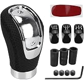 KHGUZ Car Gear Shift Knob, PU Leather 5 Speed Manual Automotive Gearbox Shifter Lever, Vehicle Transmission Shifting Stick Handle with 3 Adapters, Universal for SUV, Truck, RV (Black)