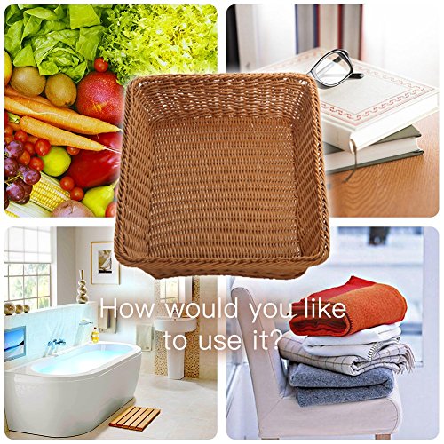 15.7" Poly-Wicker Bread Basket,Woven Tabletop Food Fruit Vegetables Serving Basket, Restaurant Serving,Brown (3 PACKS) - Thumbnail 2