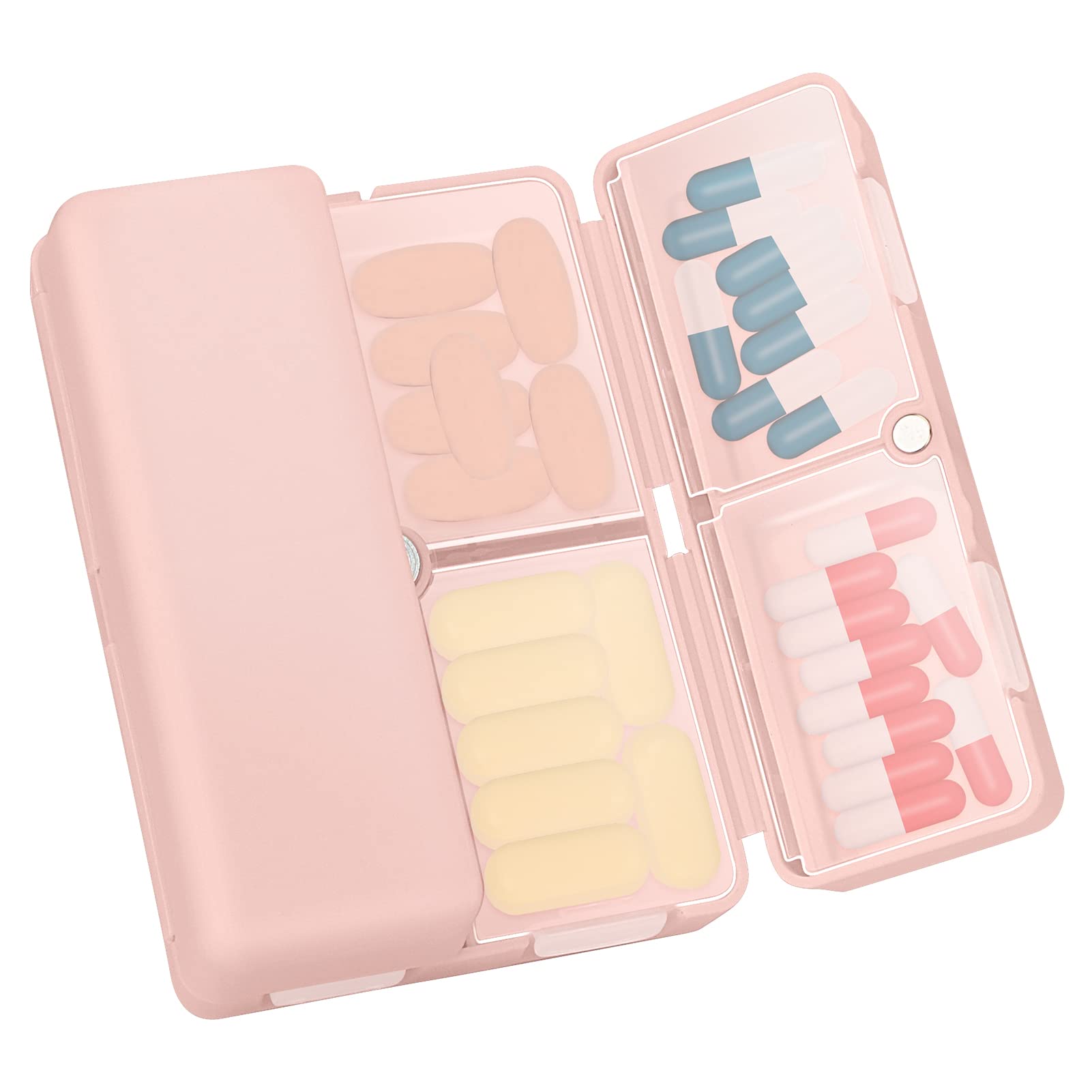 Simpolor 7 Day Pill Box Organiser, Medicine Storage Box, [Folding Design][Large Capacity] Pill Boxes Portable Pill Dispenser for Vitamins, Cod Liver Oil, Supplements, Medication - Pink