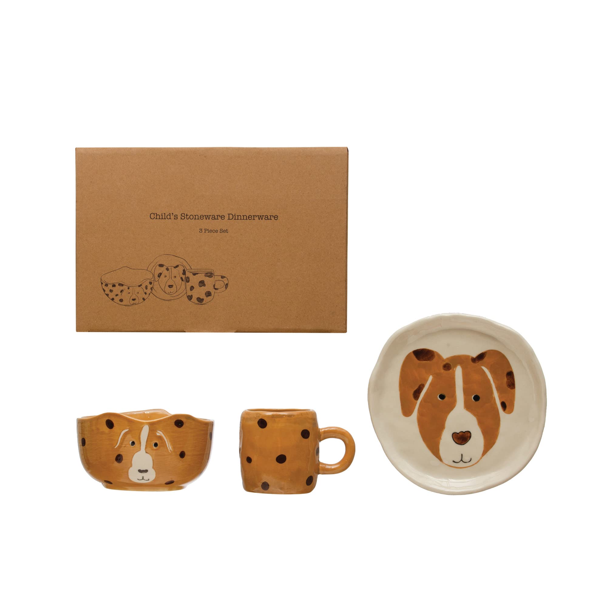 Photo 1 of Creative Co-Op Child's Stoneware Dinnerware with Painted Dogs, Boxed Set of 3 Pieces Plate Set, Multi