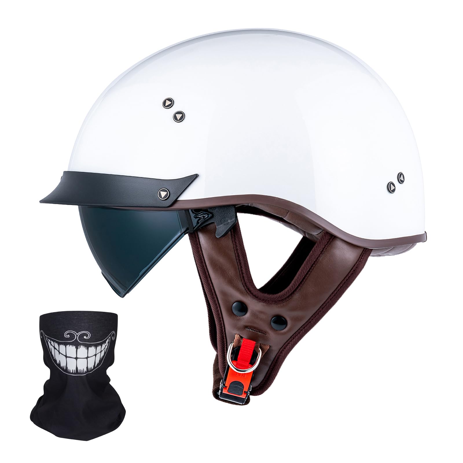 Photo 1 of Half Motorcycle Helmets Open Face Sun Visor Quick Release Buckle DOT Approved Cruiser Pilot Helmets for Adults Men Women(F07A Gloss White,M)