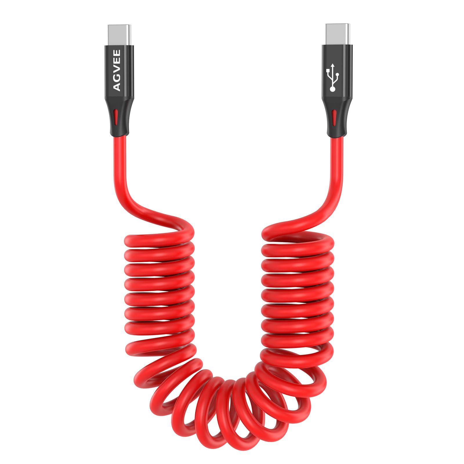 Photo 1 of AGVEE 3ft Coiled Short USB-C to USB-C Charging Cable [USB-IF Certified] 60W PD Fast Charger Cord in Car for iPhone 16/15 CarPlay, Galaxy S25 S24 S23 S22 S21 S10 S9 S8, Google Pixel, Red