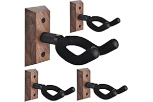 Black Walnut Guitar Wall Mount 4 Pack Guitar Hanger Wall Hook Holder Stand Display - Easy to Install - Fits All Size Guitars 