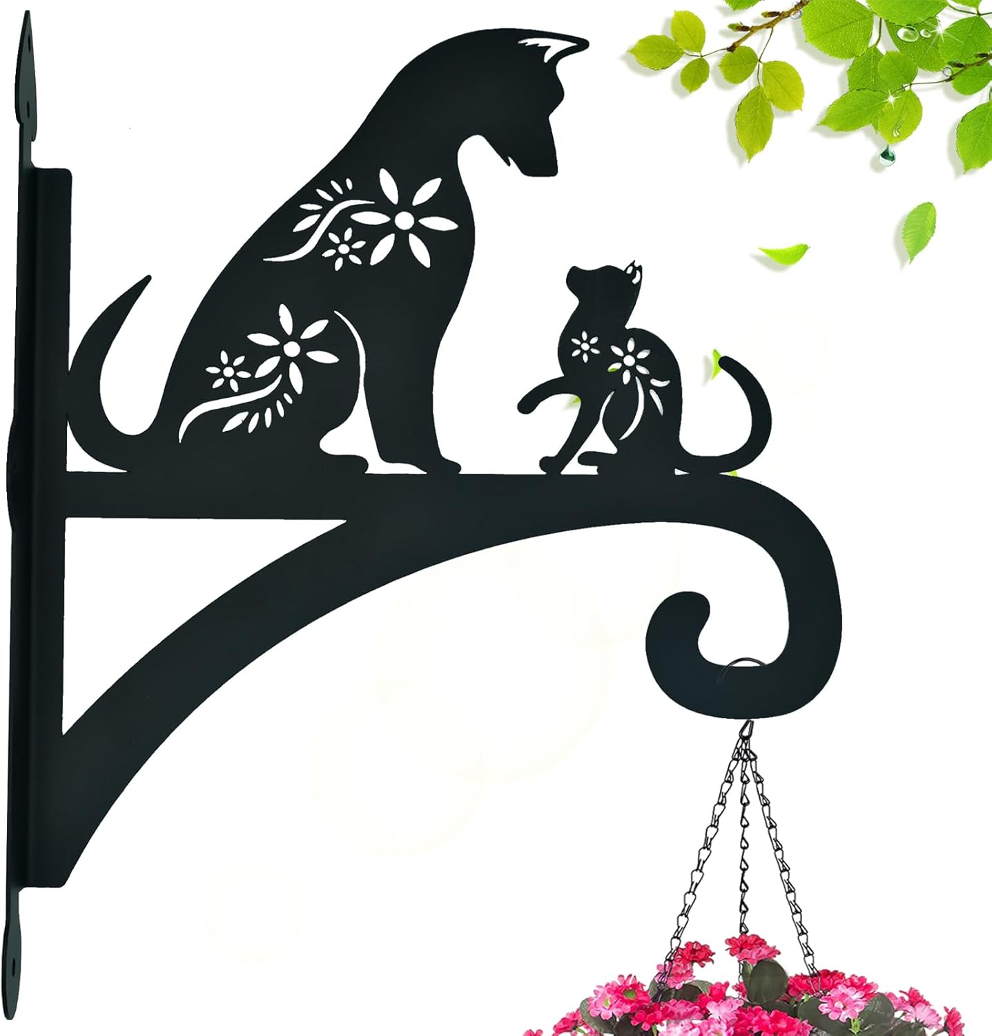 Outdoor Hanging Brackets - Hanging Plant Hangers Outdoor, Heavy Duty Iron Decorative Cat & Dog Silhouette Hanging Plant Bracket, Hanging Basket Bracket Hook Wall Mounted for Flower Pot, Lantern, Bird Feeder, Wind Chimes