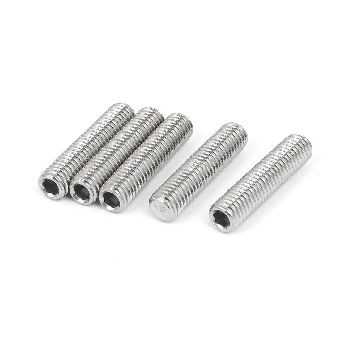 Sourcingmap M8x35mm Metric 304 Stainless Steel Hex Socket Set Cup Point Grub Screws Silver Tone for Towel Rack Door Knob 5pcs