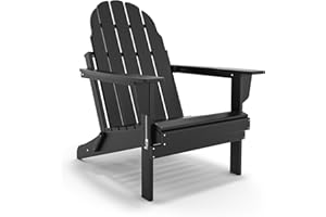 BUPPLEE Folding Adirondack Chair - Durable HDPE Poly Lumber All-Weather Resistant, Foldable Oversized Balcony Porch Patio Outdoor Chair for Lawn, Backyard, Deck, Garden, Camping - Easy Installation, Black