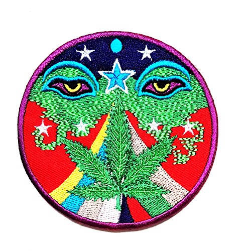 HHO Weed Marijuana Rasta Nepal Mani Mantra Wisdom Buddha Eyes Lucky Sign Logo Hippie Retro Biker Patch Embroidered DIY Patches Cute Applique Sew Iron on Kids Craft Patch for Bags Jackets Jeans Clothes