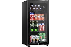 HAILANG Beverage Refrigerator, 3.2 Cu. Ft, Mini Fridge with Glass Door for Soda Beer, Freestanding Beverage Cooler for Office, Bar, Adjustable Shelving&Adjustable Foot