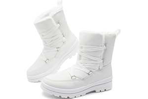 Rominz Women's Winter Snow Boots Waterproof Black Fur Lined Warm Mid Calf Boots for Women Non-Slip Ankle Boots White Lace-Up Platform Boots