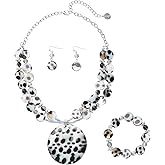 Coiris Layered Beads Statement Necklace for Women Gradient Colour Circle Shell Pendant Chunky Jewelry Set Costume Jewelry for Women