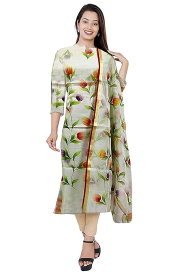 Nikhilam Hand Brush Painted Cotton Suit Dress Material for Womens (Multicoloured)