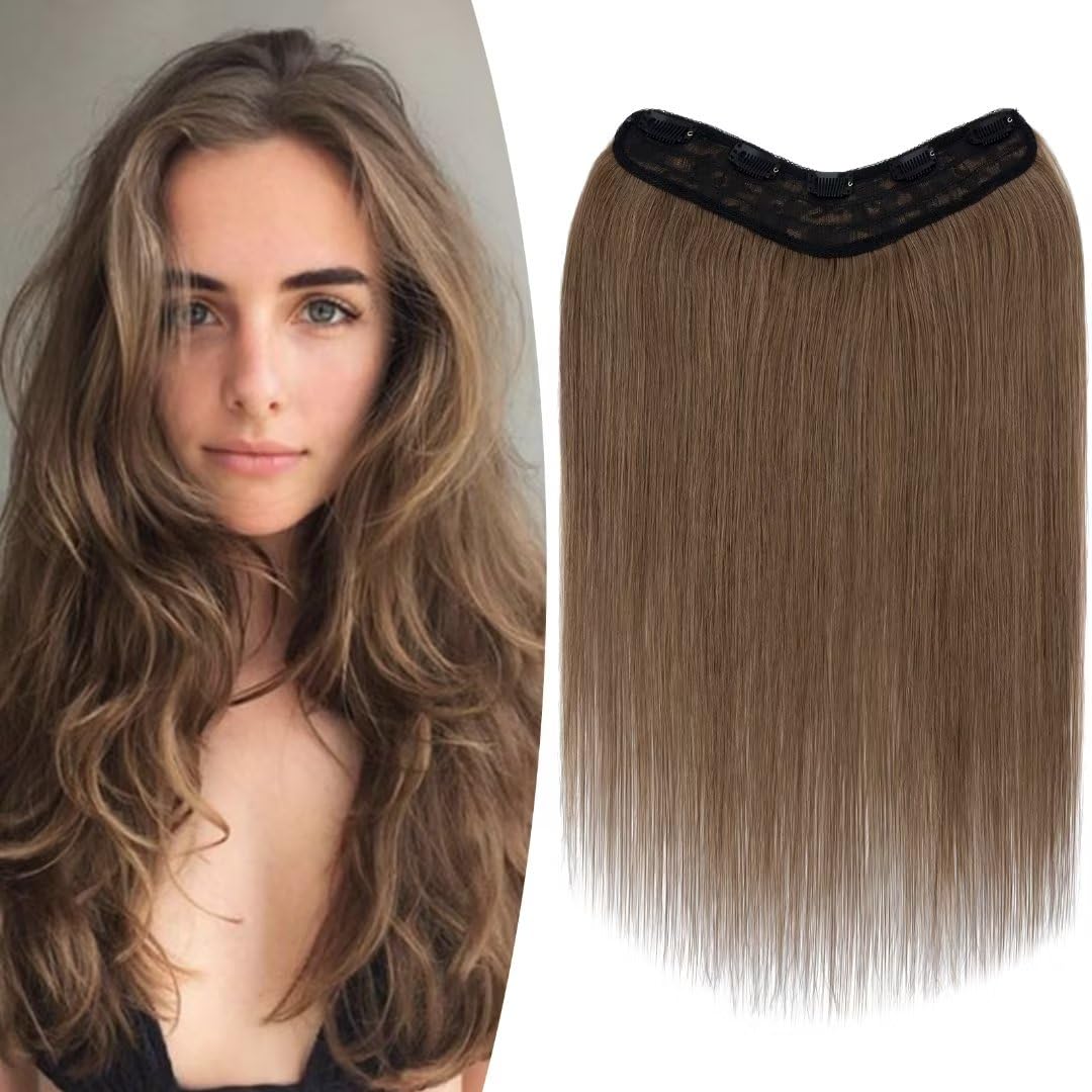 TESS Clip In Hair Extension,Hair Extensions Real Human Hair One Peice U-Shaped Straight Hairpieces for Women/Ladies/Girls(#6 Light Brown,12Inch) — image 1