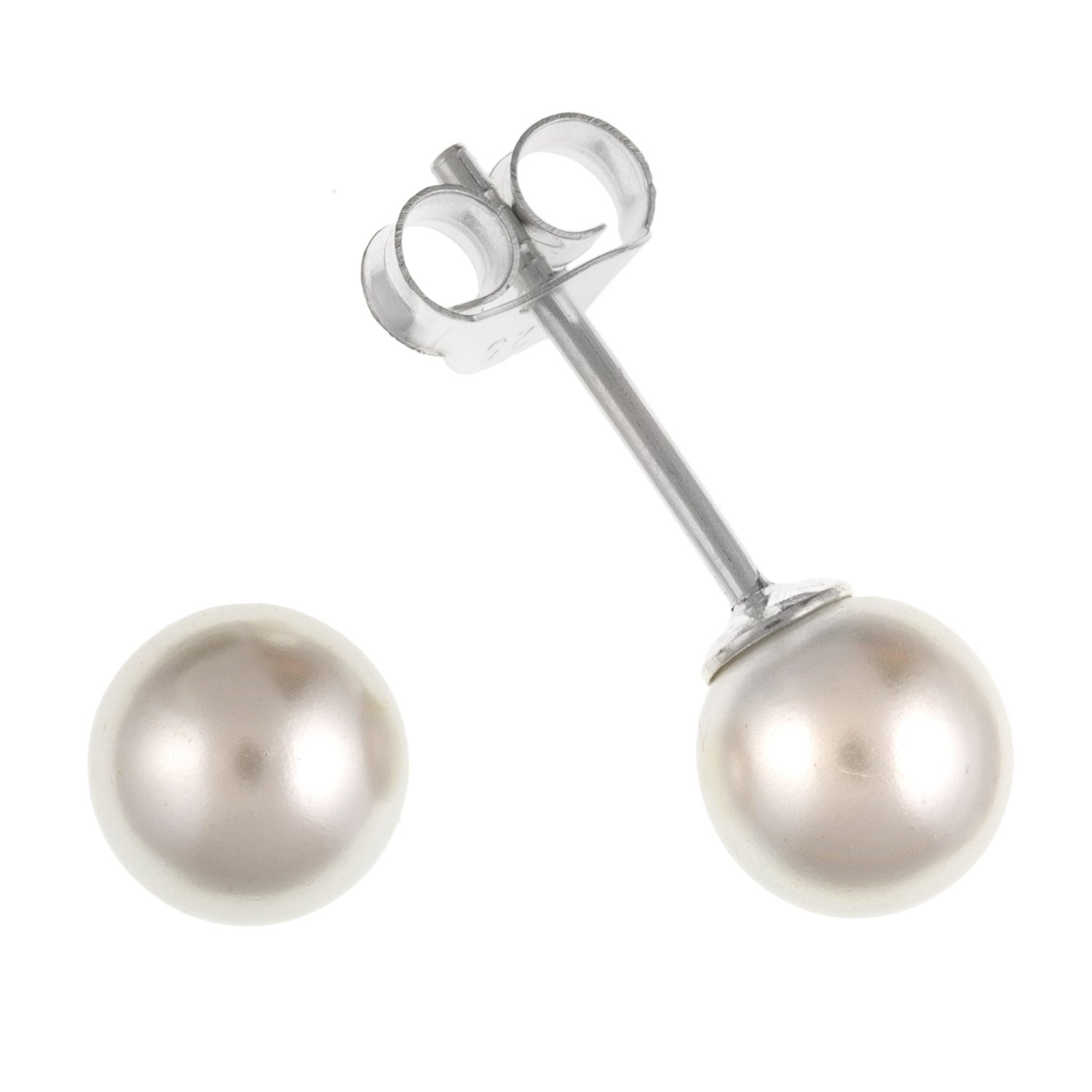 5MM White Simulated/Faux Pearl Stud Earrings/Ear Studs for Women Ladies Girls - 925 Sterling Silver