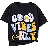 COZYEASE Girl's Letter Graphic Oversized T Shirts Drop Shoulder Short Sleeve Cute Shirts Loose Tee Summer Tops