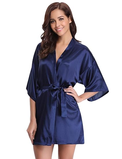 Abollria Damen Morgenmantel Satin Kimono Kurz Braut Robe Hochzeits Roben V Ausschnitt Bademantel Brautjungfer Brautdusche Dam