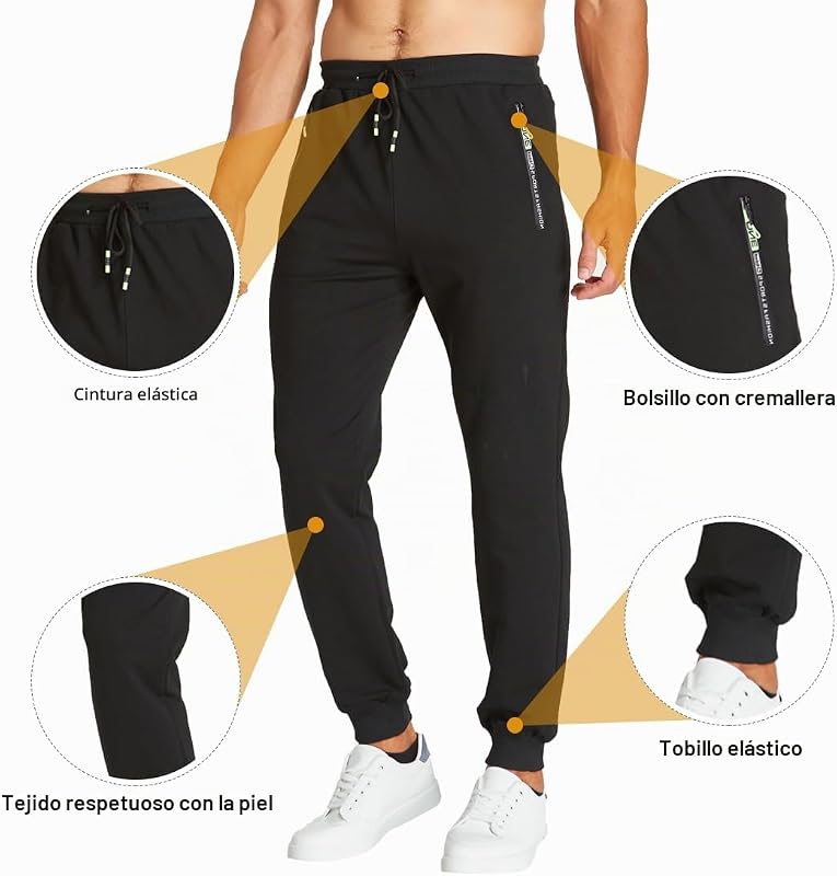 Pantalones Deportivos Running para Pantalones Hombre Casual Algodón con Joggers Deporte Elástica con Bolsillos Negro M — foto 4 de 6