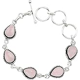 Pear Shape Natural Gemstones Silver Plated Bracelet for Women - Vintage Style Handmade Birthstone Link Bracelet for Adjustable - Women's Day Gifts for Mom Wife Her